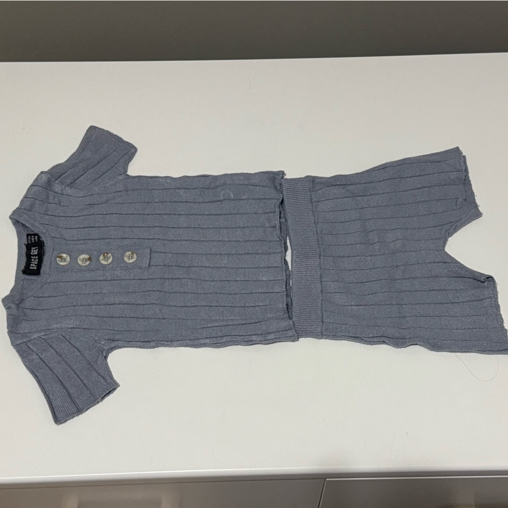 Kids Button Down Ribbed Set in Blue Size 9 Months